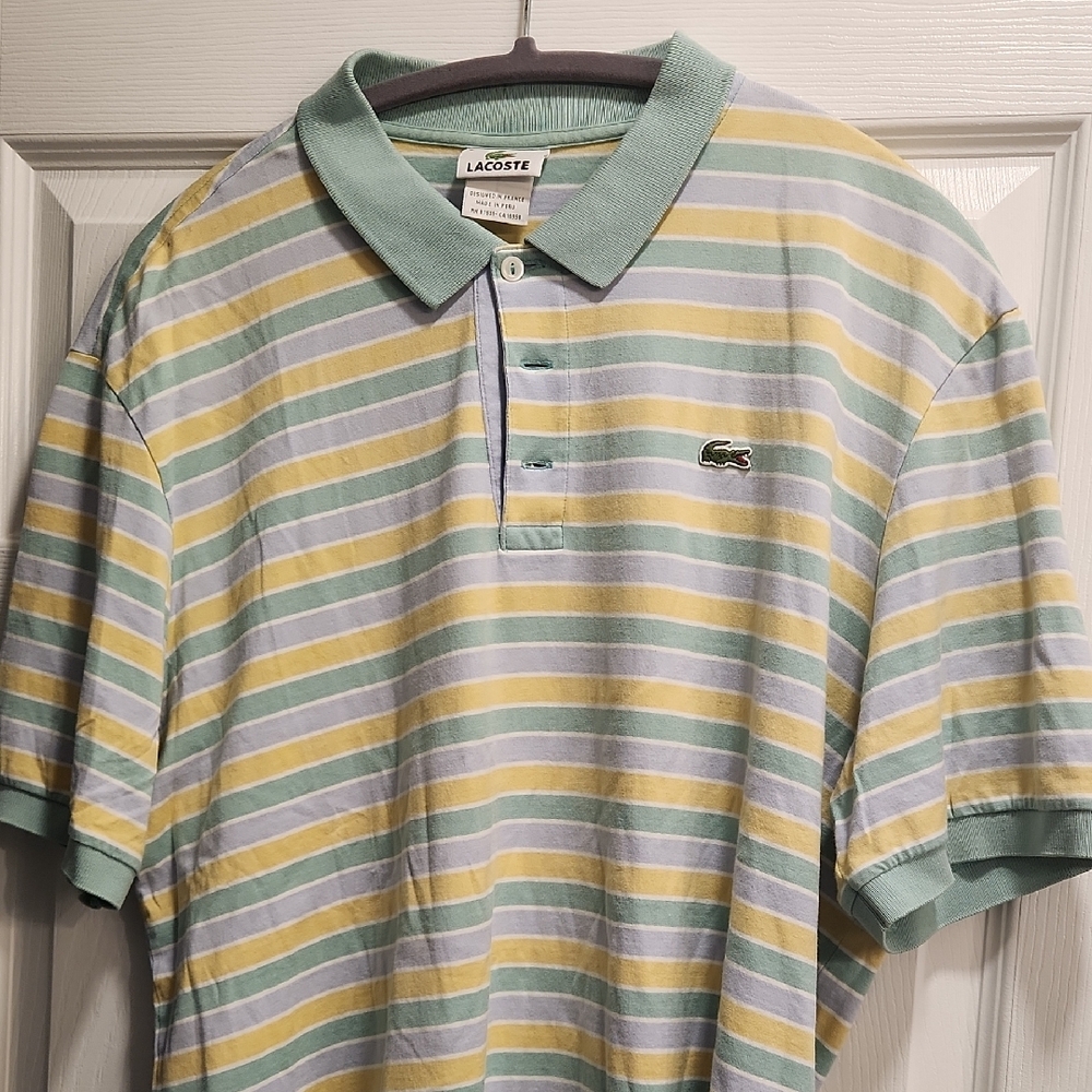 Lacoste Green and Yellow Polo Shirt with Stripes